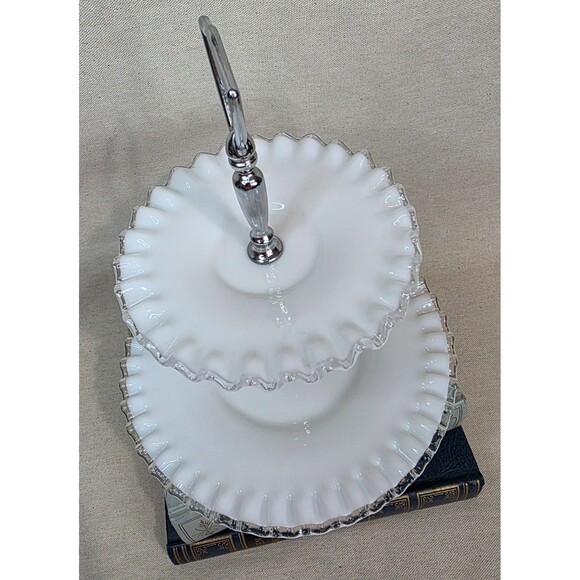 Vintage Fenton Silver Crest 2-Tier Tidbit Tray - 1950s-1960s - Made in USA - Picture 3 of 8